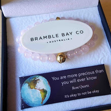 Load image into Gallery viewer, PLANET EARTH GLOSS ROSE QUARTZ BRACELET - GOLD STAINLESS STEEL CHARM(8MM BEAD) - Jamjo Online
