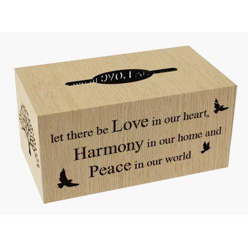 WOODCRAFT TISSUE BOX - PEACE IN OUR WORLD - Jamjo Online