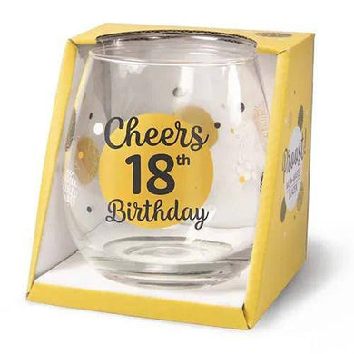 CHEER 18TH BIRTHDAY - CHEERS STEMLESS WINE GLASS - Jamjo Online