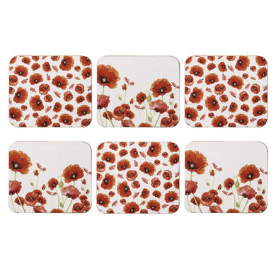 RED POPPIES 6 PACK OF COASTERS - Jamjo Online