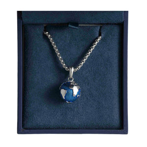 PLANET EARTH SILVER/BLUE NECKLACE - 60CM STAINLESS STEEL CHAIN - Jamjo Online
