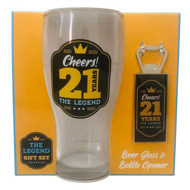 THE LEGEND 21ST BEER GLASS BOTTLE OPENER SET - Jamjo Online