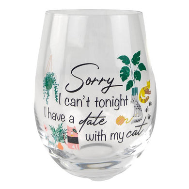 SORRY I HAVE A DATE WITH MY CAT WINE GLASS - Jamjo Online